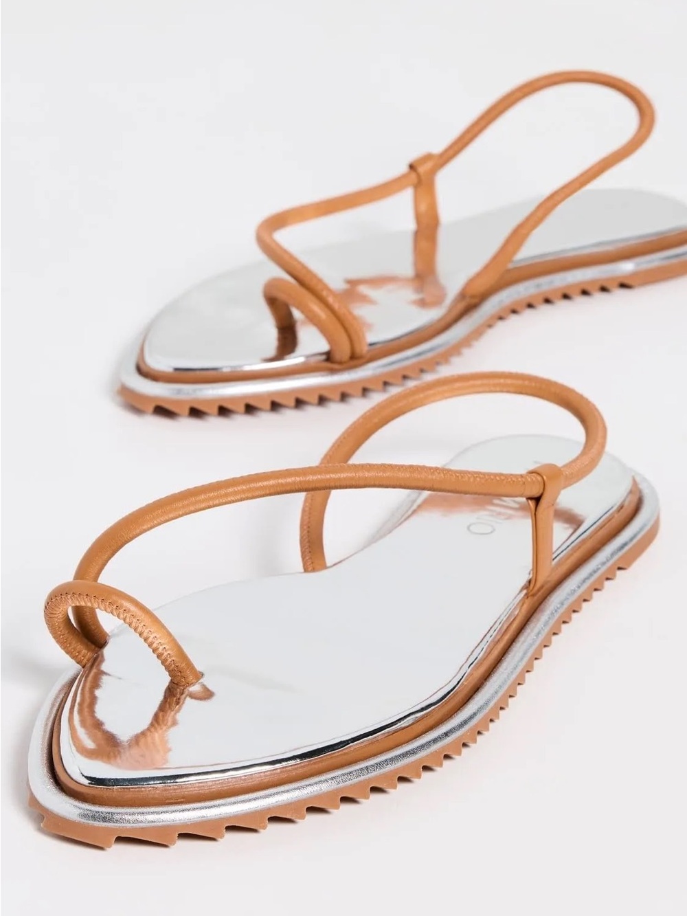 FARM Rio “Camel Toe” String Sandal with Silver Footbed & Leather Straps - New